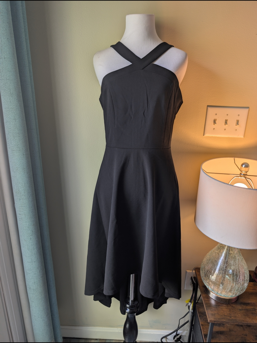 Black Cross-Strap Halter High-Low Dress
